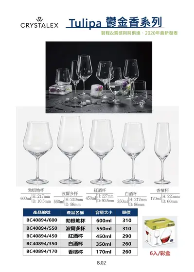 CRYSTALEX Tulipa 鬱金香系列葡萄酒杯型錄