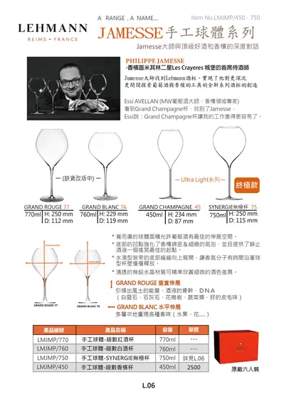 LEHMANN 雷曼杯 JAMESSE 手工球體香檳杯與 Synergie 無極杯型錄