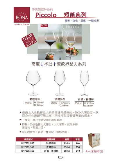 RONA Piccolo 短笛系列機器葡萄酒杯型錄