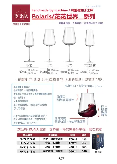RONA Polaris 花花世界類手工葡萄酒杯型錄
