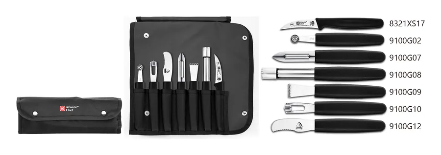 Atlantic Chef 9100G 雕飾工具 雕刻工具組-7支組(工具+刀袋) 9100G7001